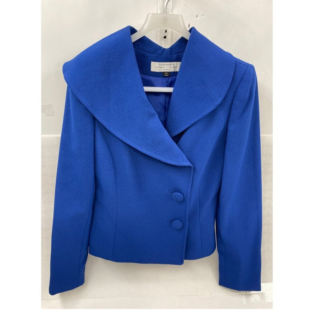 Tahari Arthur S. Levine Blue Shawl Collar Blazer Office Jacket Women's Petite 2P
